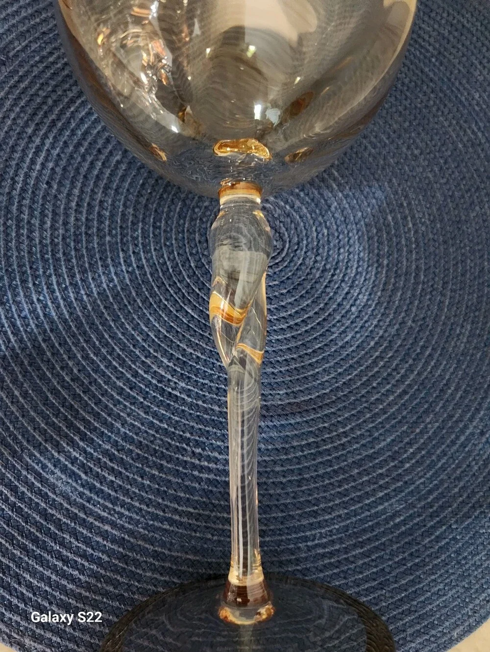 Gold-Trimmed Base Iridescent Amber Tint Balloon Wine Glasses - Set of 2